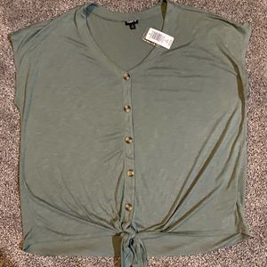 Torrid Short Sleeve Button Down with Tie Bottom